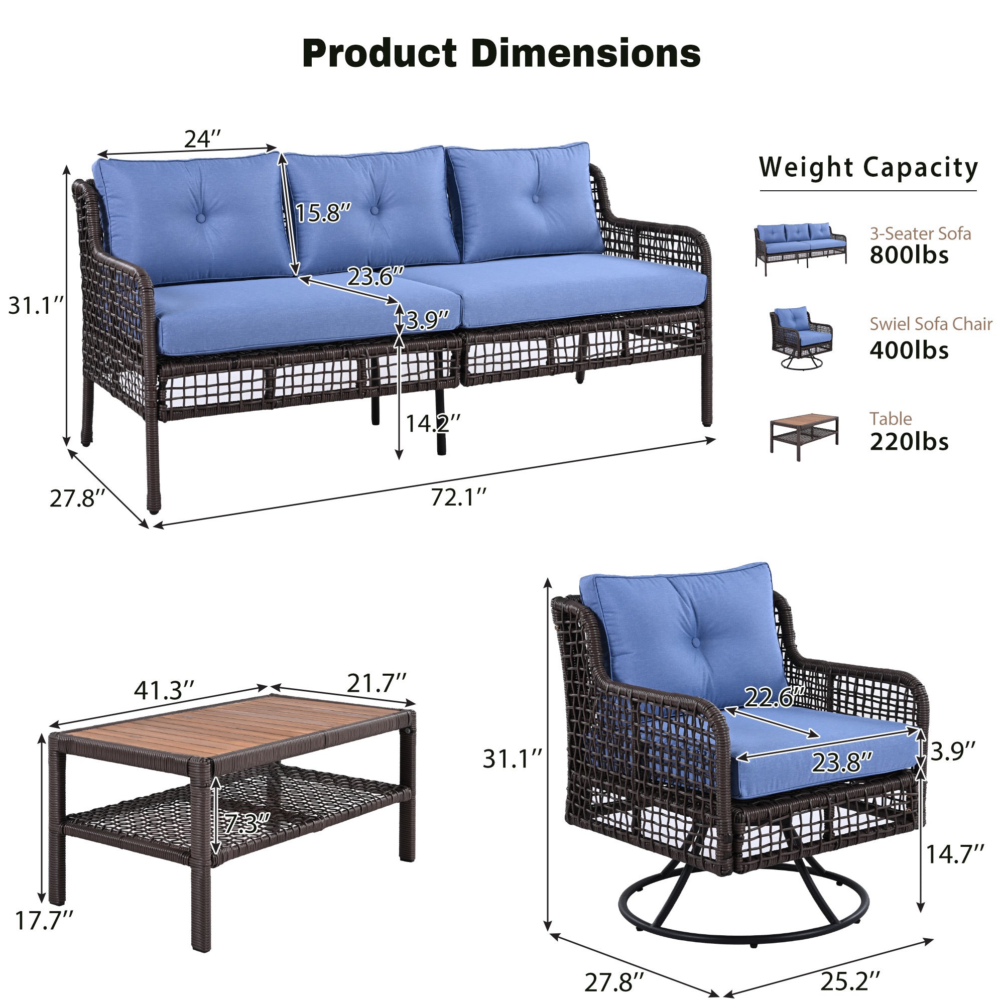 4-Piece Patio Furniture Set with Swivel Chairs