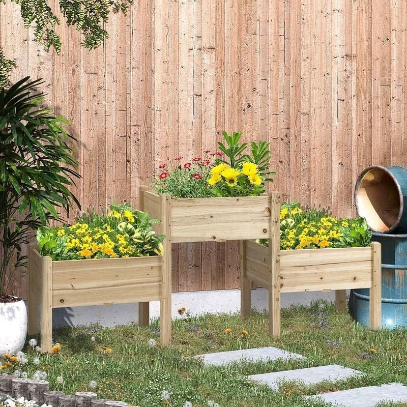 FarmHouse 3 Wooden Elevated Planter Raised Garden Beds-0