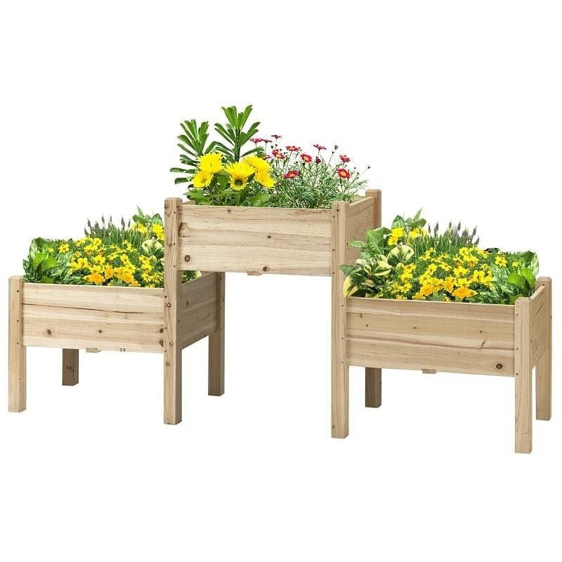 FarmHouse 3 Wooden Elevated Planter Raised Garden Beds-2
