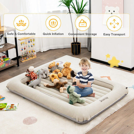 2-in-1 Multi-Purpose Inflatable Toddler Travel Bed Air Mattress Set with Electric Pump-Gray-3