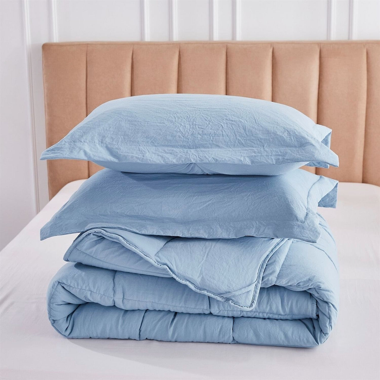 Queen Size Blue 3 Piece Microfiber Reversible Comforter Set-1