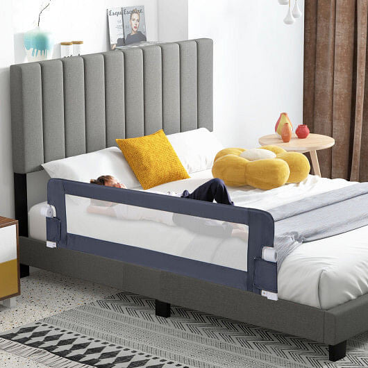 60-Inch Foldable Bed Rail Swing Down Baby Bed Guard Rail with Adjustable Safety Strap-Grey-0