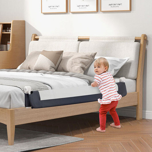 60-Inch Foldable Bed Rail Swing Down Baby Bed Guard Rail with Adjustable Safety Strap-Grey-1