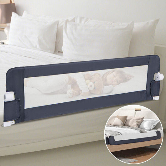 60-Inch Foldable Bed Rail Swing Down Baby Bed Guard Rail with Adjustable Safety Strap-Grey-3