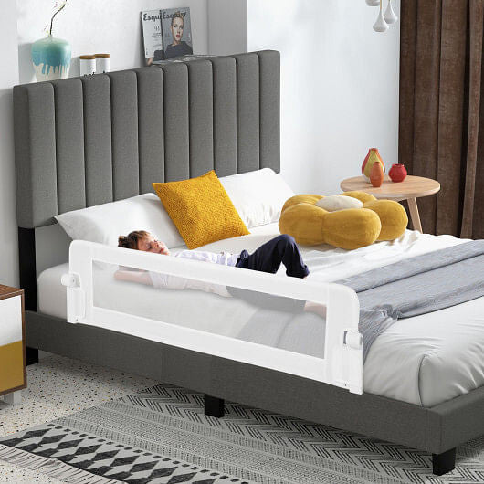 60-Inch Foldable Bed Rail Swing Down Baby Bed Guard Rail with Adjustable Safety Strap-Grey-5
