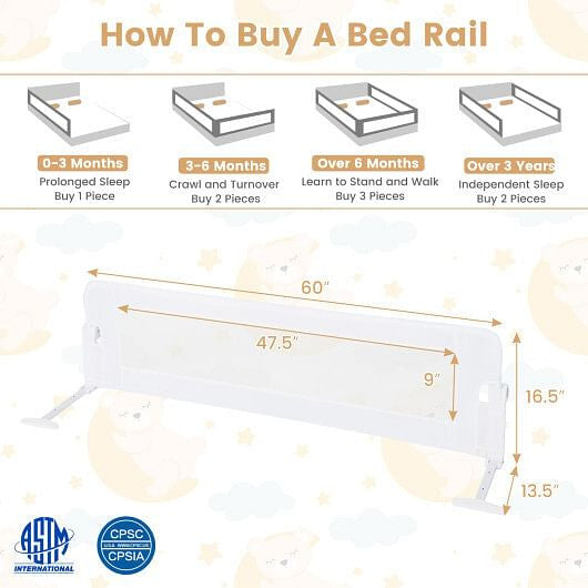 60-Inch Foldable Bed Rail Swing Down Baby Bed Guard Rail with Adjustable Safety Strap-Grey-7