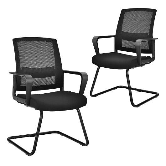 Set of 2 Conference Chairs with Lumbar Support-Black-0