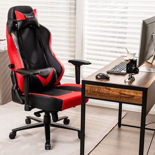 360 Swivel Computer Chair with Casters for Office Bedroom-Red-0