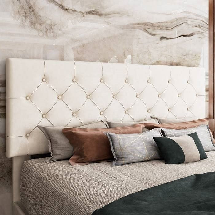 Queen White Faux Leather Upholstered Platform Bed with Button-Tufted Headboard-1