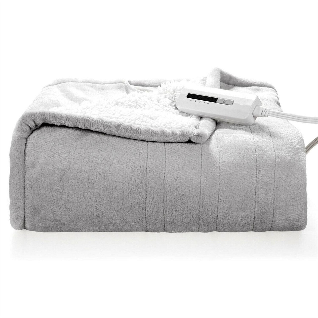 Heated Electric Sherpa Throw Blanket in Grey/White-2
