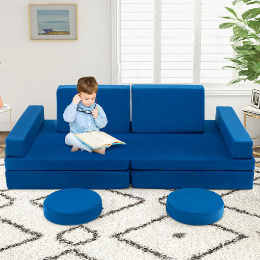 10-Piece Kids Play Couch Sofa with Portable Handle-Blue-1