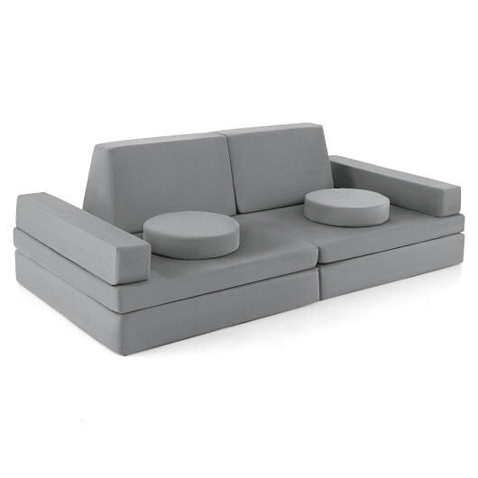 10-Piece Kids Play Couch Sofa with Portable Handle-Blue-4