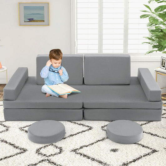 10-Piece Kids Play Couch Sofa with Portable Handle-Blue-6