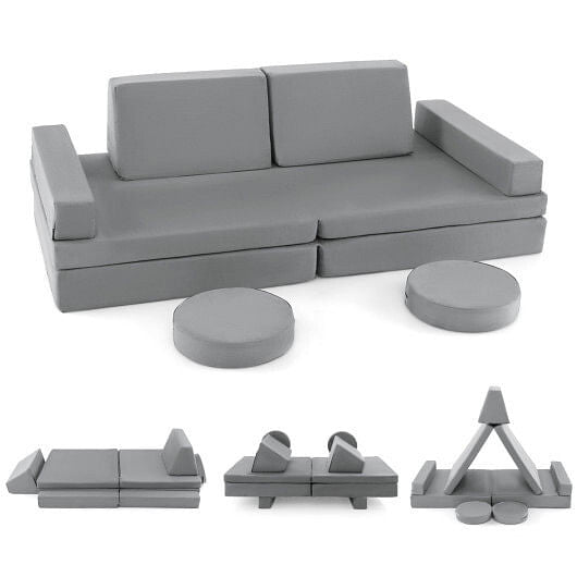 10-Piece Kids Play Couch Sofa with Portable Handle-Blue-7