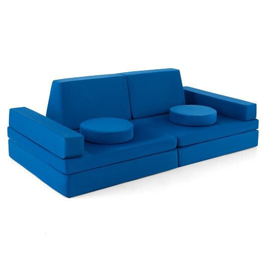 10-Piece Kids Play Couch Sofa with Portable Handle-Blue-9