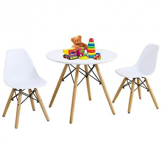 Kid's Modern Dining Table Set with 2 Armless Chairs-3