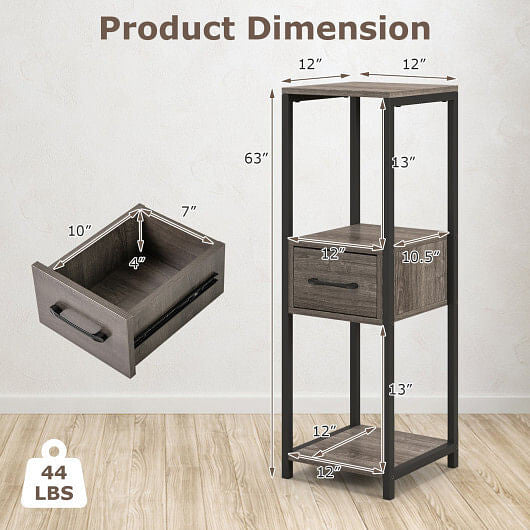 3 Tier Tall Metal Plant Stand with Drawer for Balcony Office-Gray-2