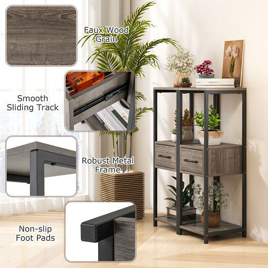 3 Tier Tall Metal Plant Stand with Drawer for Balcony Office-Gray-3