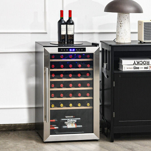 20 Inch Wine Refrigerator for 33 Bottles and Tempered Glass Door-Silver-1