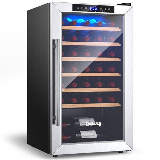 20 Inch Wine Refrigerator for 33 Bottles and Tempered Glass Door-Silver-0