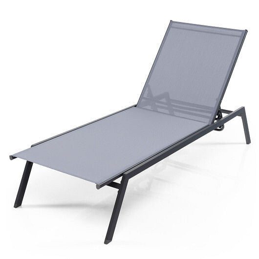 Outdoor Adjustable Chaise Lounge Chair with Lay Flat Position and Quick-Drying Fabric-0