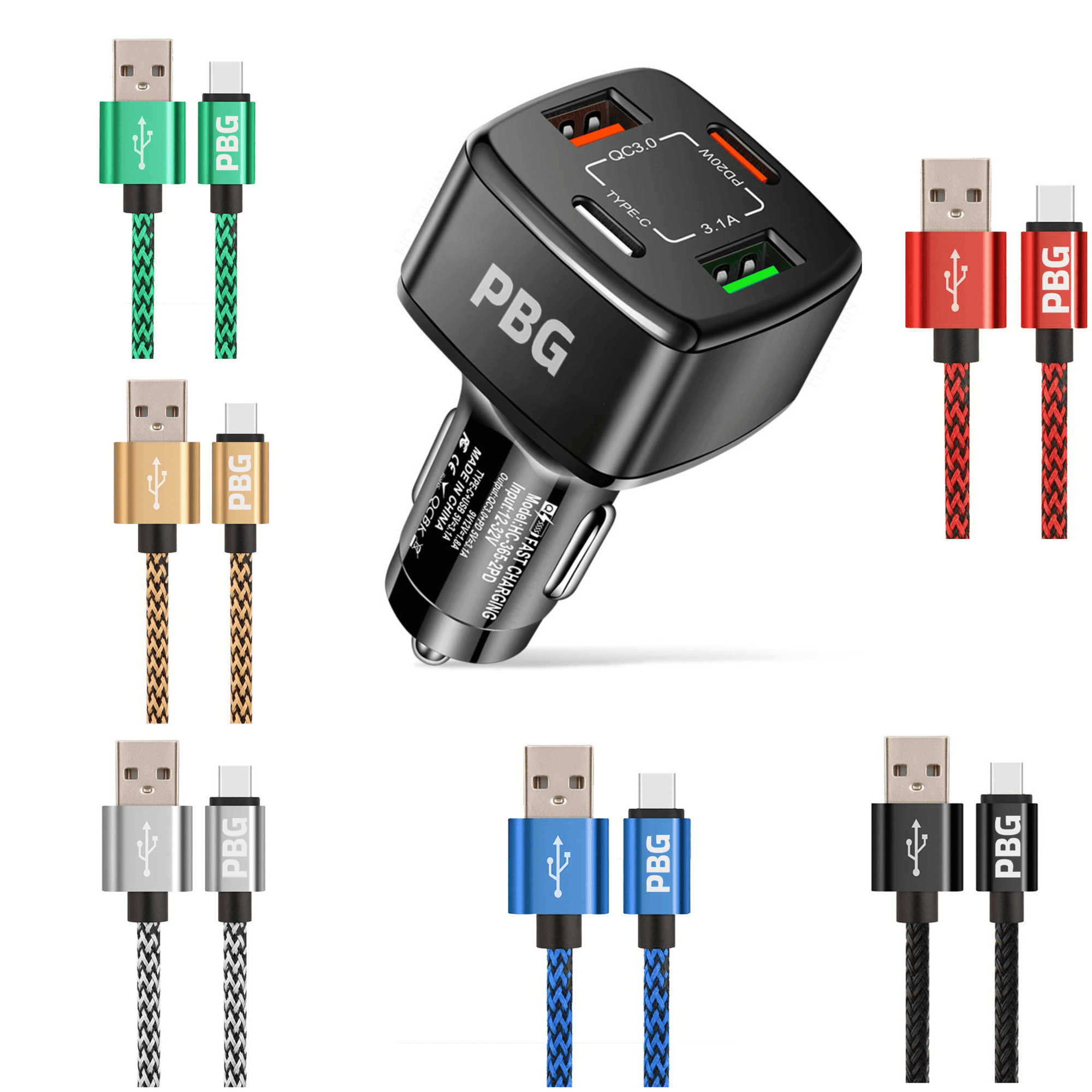 PBG 4-Port Car Charger & Zebra iPhone Cable Bundle