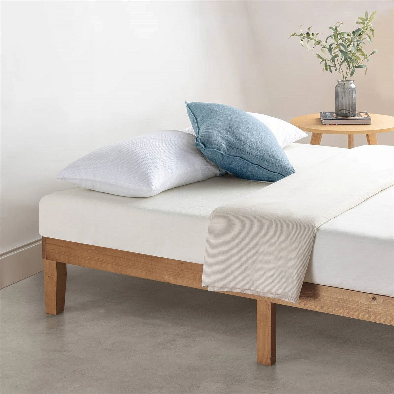 Queen size Solid Wood Platform Bed Frame in Natural Wooden Finish-0