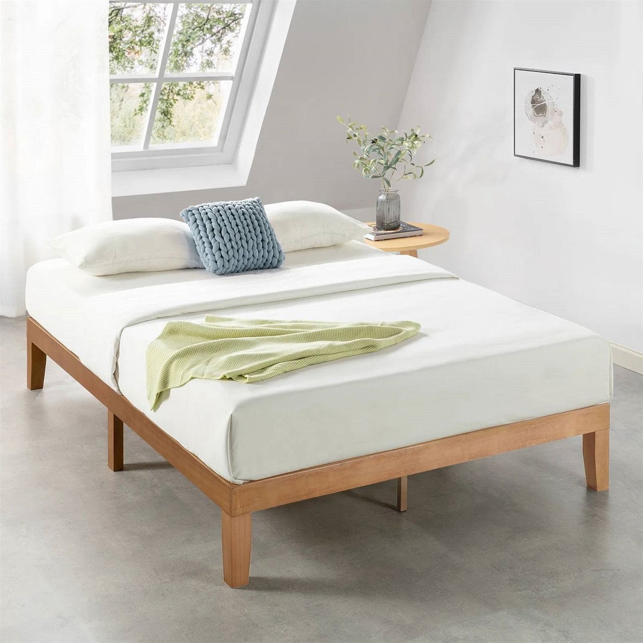 Queen size Solid Wood Platform Bed Frame in Natural Wooden Finish-2
