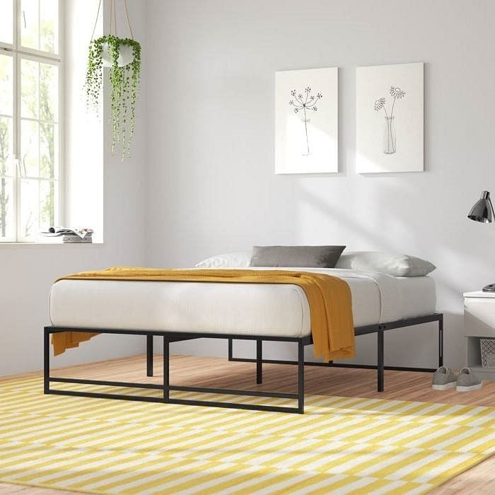 Queen Size Black Metal Platform Bed Frame with Under-Bed Storage Space-0