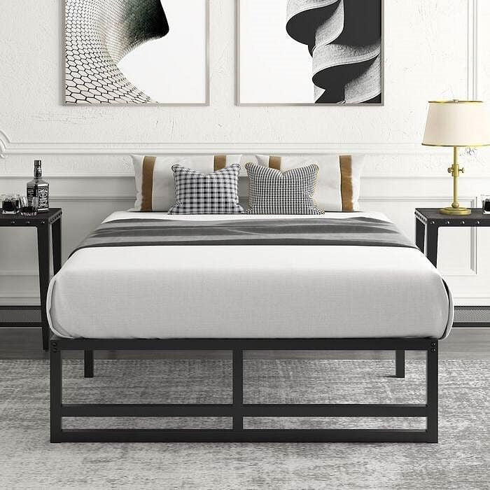 Queen Size Black Metal Platform Bed Frame with Under-Bed Storage Space-2