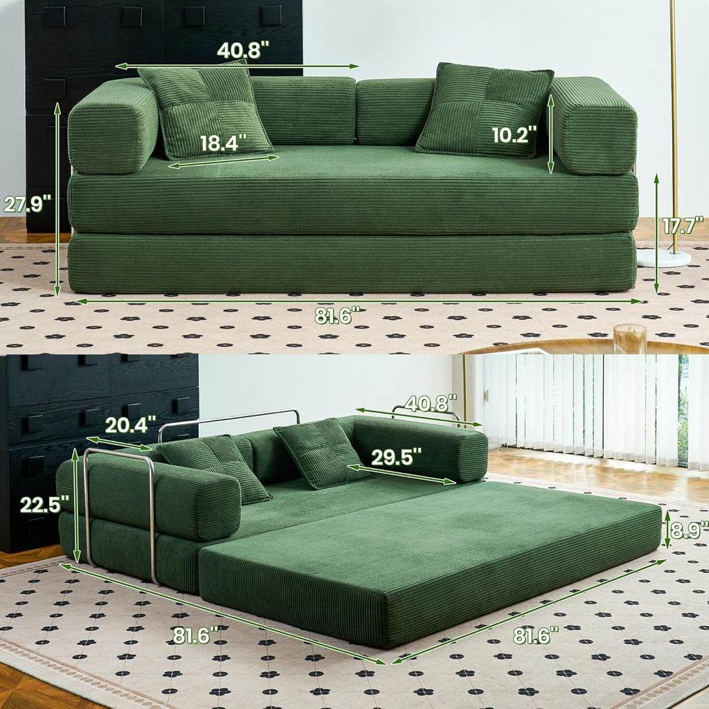 Convertible Floor Sofa Bed Comfy Corduroy Design Green-2