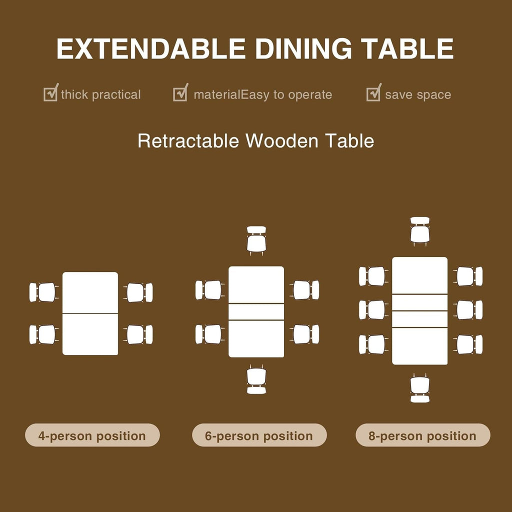 Extendable Dining Table for 6-10 Person, 55'' to 78'' Modern Expandable Dining Room Table, Rectangle Farmhouse Conference Kitchen Table, Brown-4