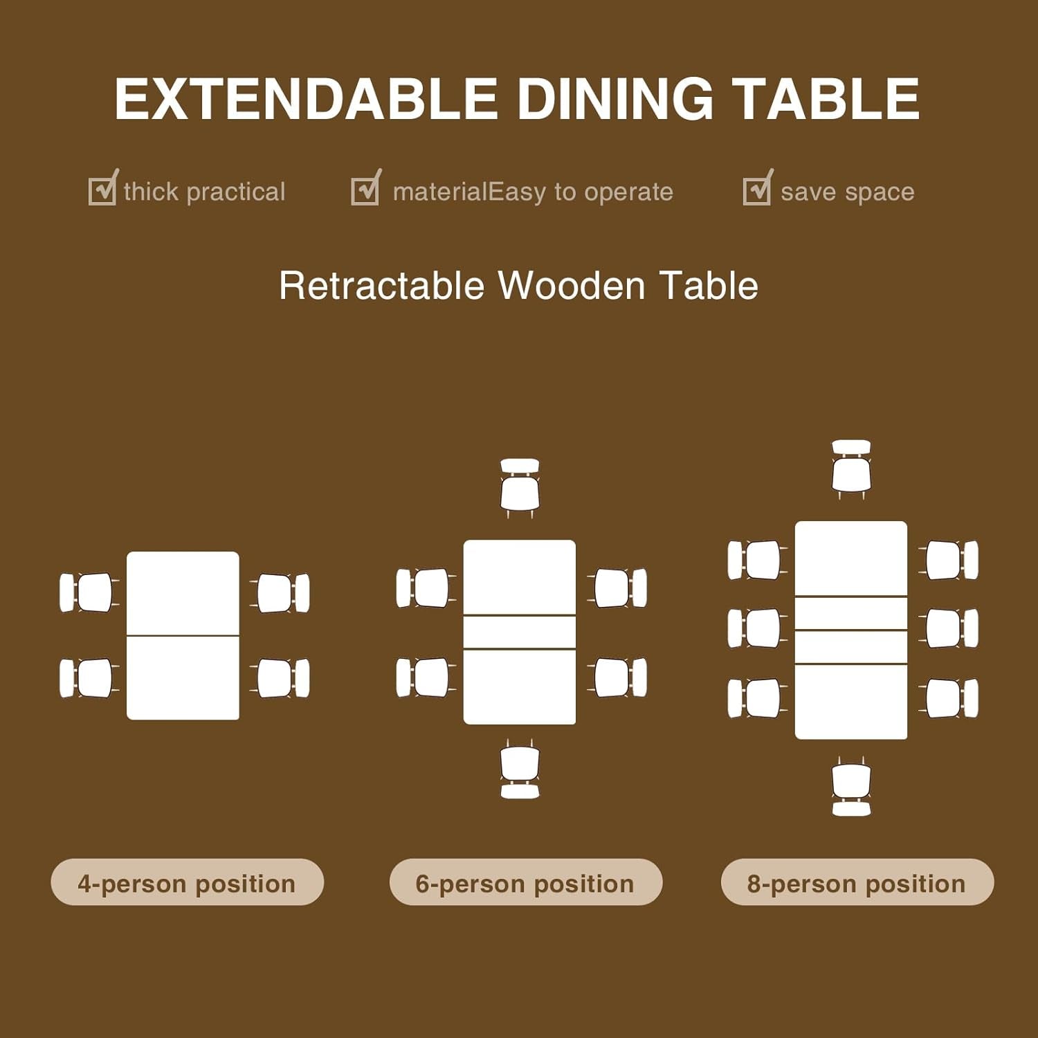 Extendable Dining Table for 6-10 Person, 55'' to 78'' Modern Expandable Dining Room Table, Rectangle Farmhouse Conference Kitchen Table, Brown-4