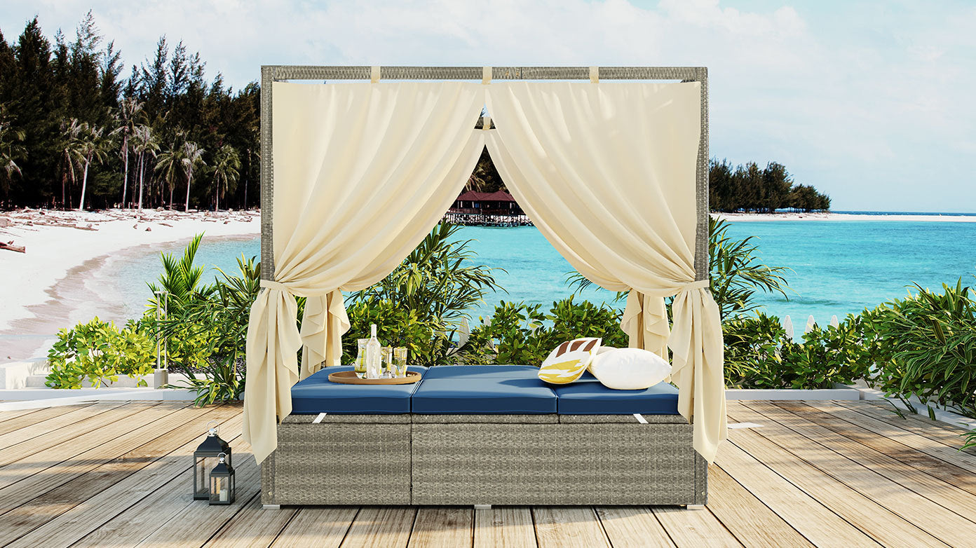 Adjustable Sun Bed With Curtain,High Comfort,With 3 Colors