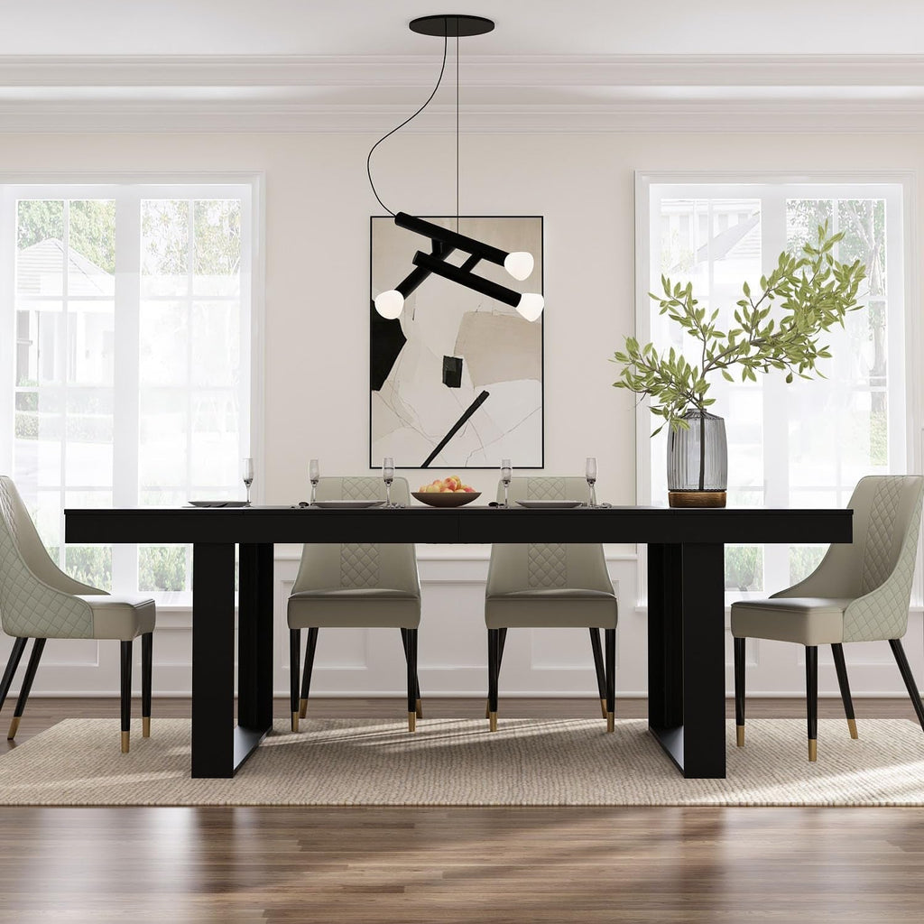 Dining Table for 8-10 People, 86.6-Inch Rectangular Wood Kitchen Table with Thicken Tabletop, Office Conference Room Table, Dining Room Living Room Table, Brown & Black-3