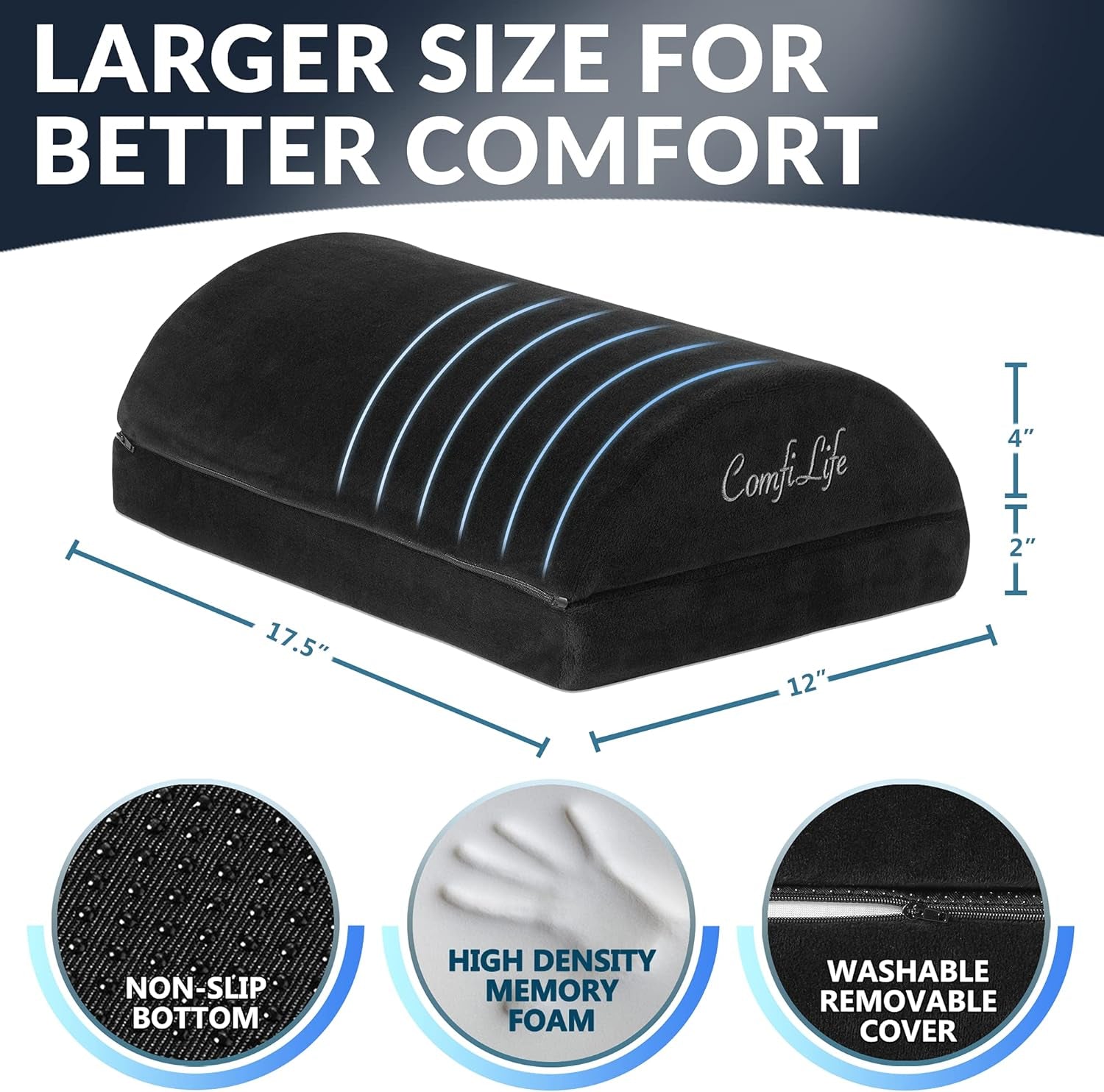 Ergonomic under Desk Foot Rest for Office Use – Adjustable Height Memory Foam Foot Stool under Desk for Office Chair & Gaming Chair – for Back & Hip Pain Relief (Black)-3