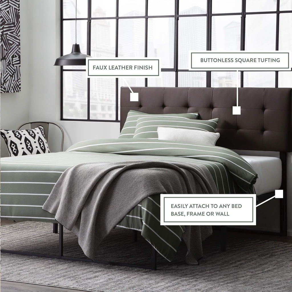 Modern Adjustable Faux Leather Headboard with Tufting Design-4