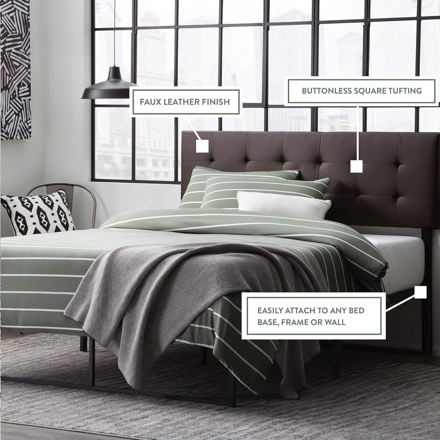 Modern Adjustable Faux Leather Headboard with Tufting Design-4