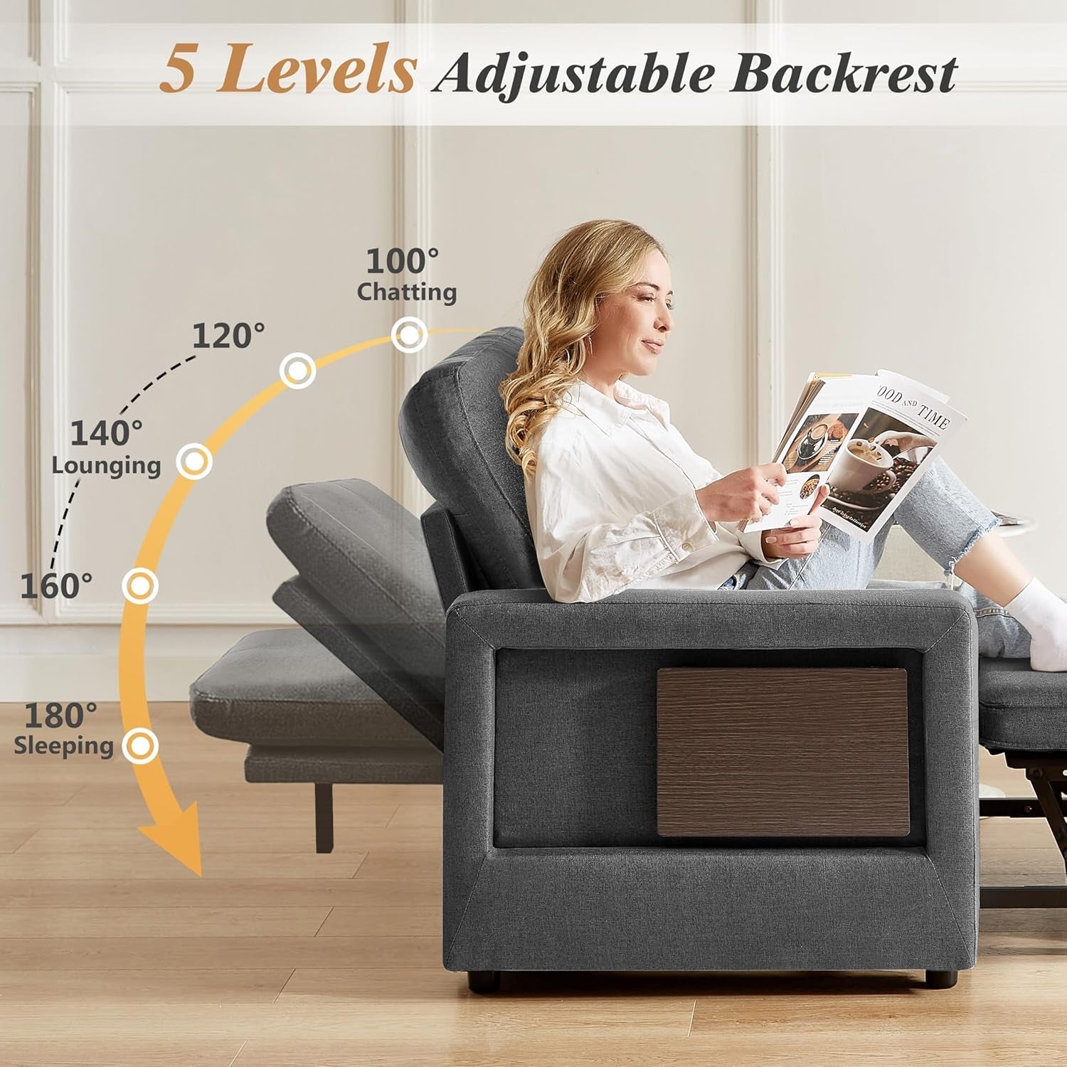 3 In 1 Sleeper Sofa Chair Bed With USB Ports-3