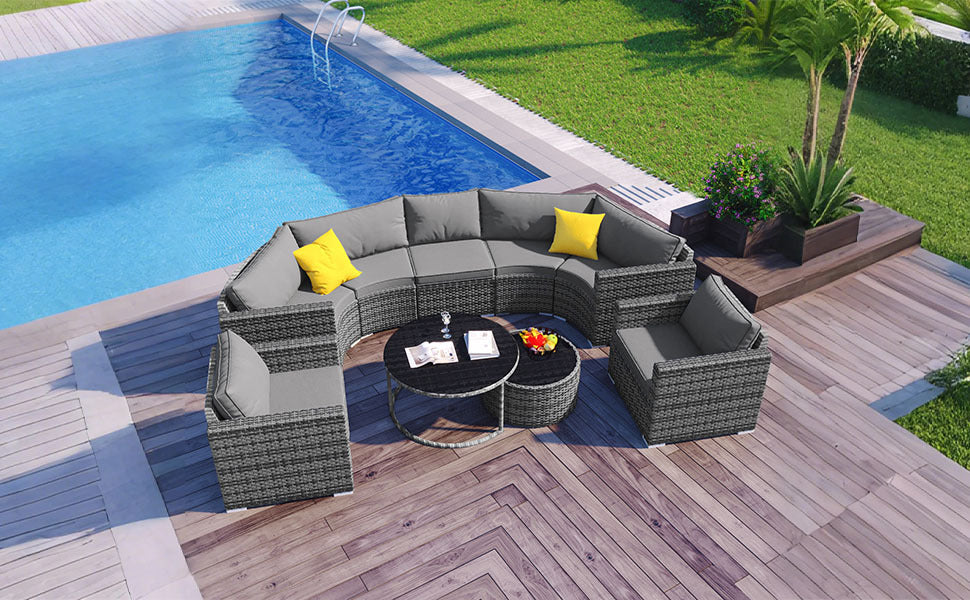9-Piece Outdoor Half-Moon Patio Sofa Set