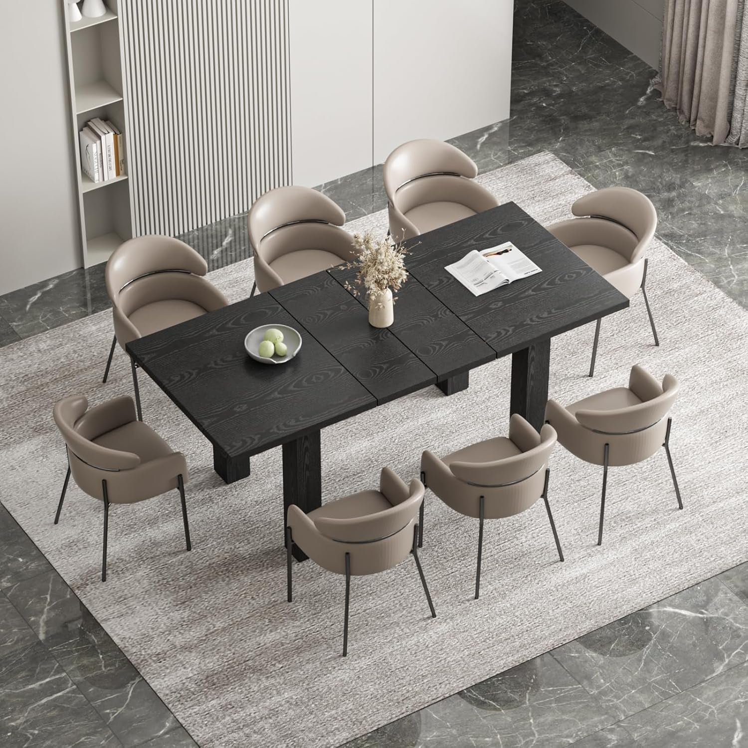 Extendable Dining Table for 6-10 Person, 55'' to 78'' Modern Expandable Dining Room Table, Rectangle Farmhouse Conference Kitchen Table, Black-0