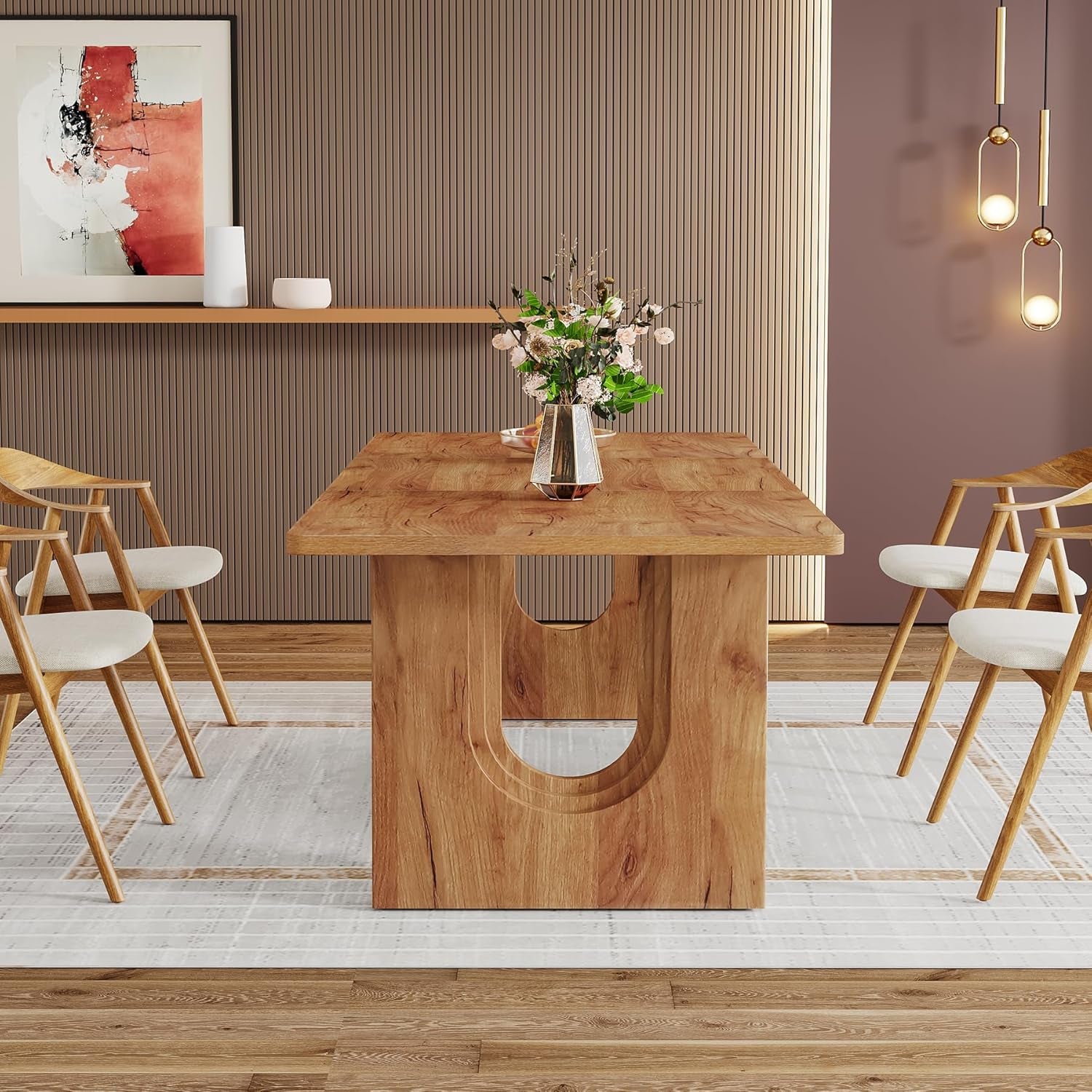 Modern Dining Table for 6 to 8 People, 71" Large Kitchen Dining Table with Wood Pedestal Base, Rectangular Long Dinner Table for Kitchen, Dining Room, Living Room, Rustic Brown-3