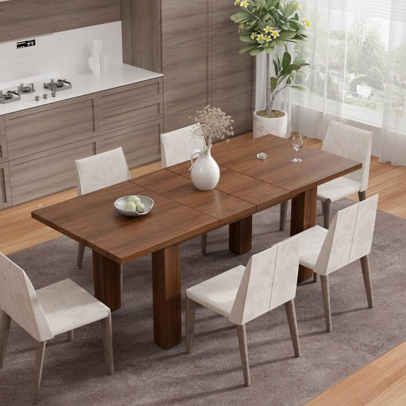 Extendable Dining Table for 6-10 Person, 55'' to 78'' Modern Expandable Dining Room Table, Rectangle Farmhouse Conference Kitchen Table, Brown-0
