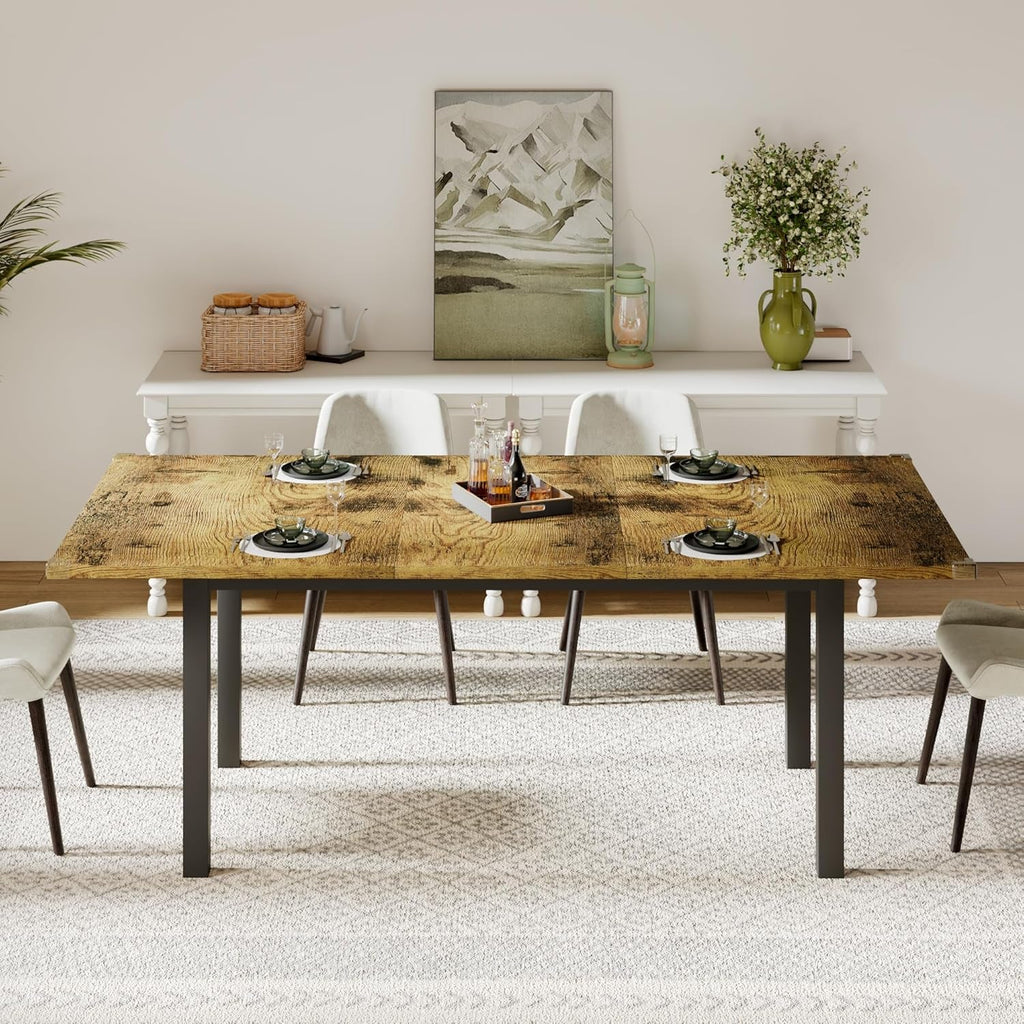 63" Extendable Dining Table, Modern Farmhouse Dining Room Table for 4-8, Wooden Kitchen Table for Small Space, Dining Room, Home Office, Living Room Furniture, Rustic Brown-1