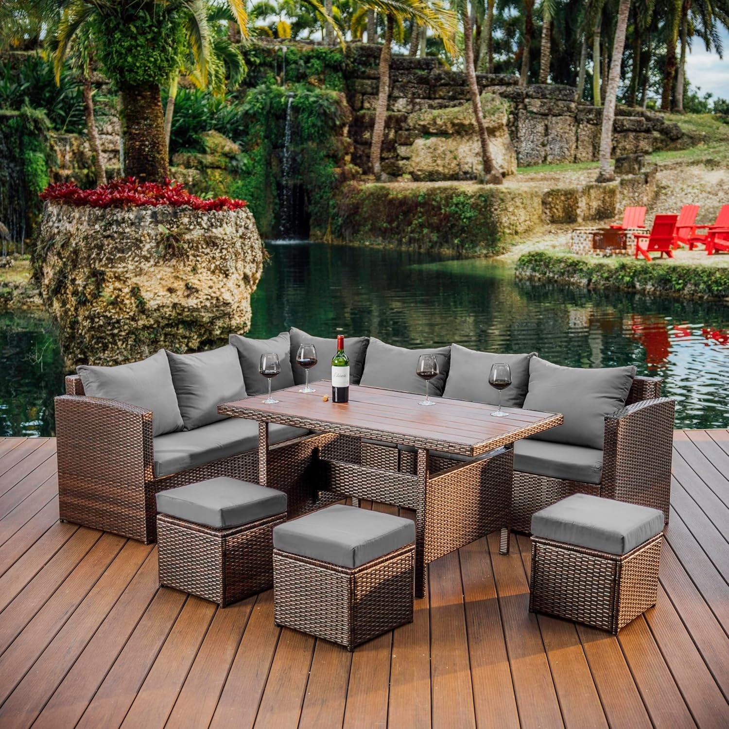 Elegant Seven Piece Wicker Outdoor Dining Furniture Set-0