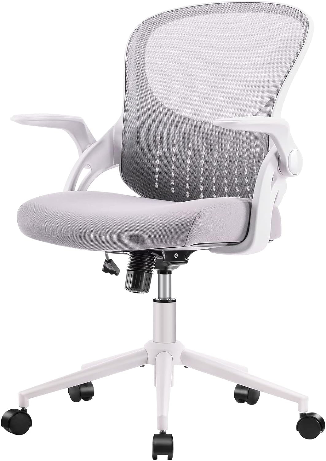 Office Computer Gaming Desk Chair, Ergonomic Mid-Back Mesh Rolling Work Swivel Chairs with Flip-Up Arms, Comfortable Lumbar Support, Comfy Arms for Home, Bedroom, Study, Student, Adults, Grey-0