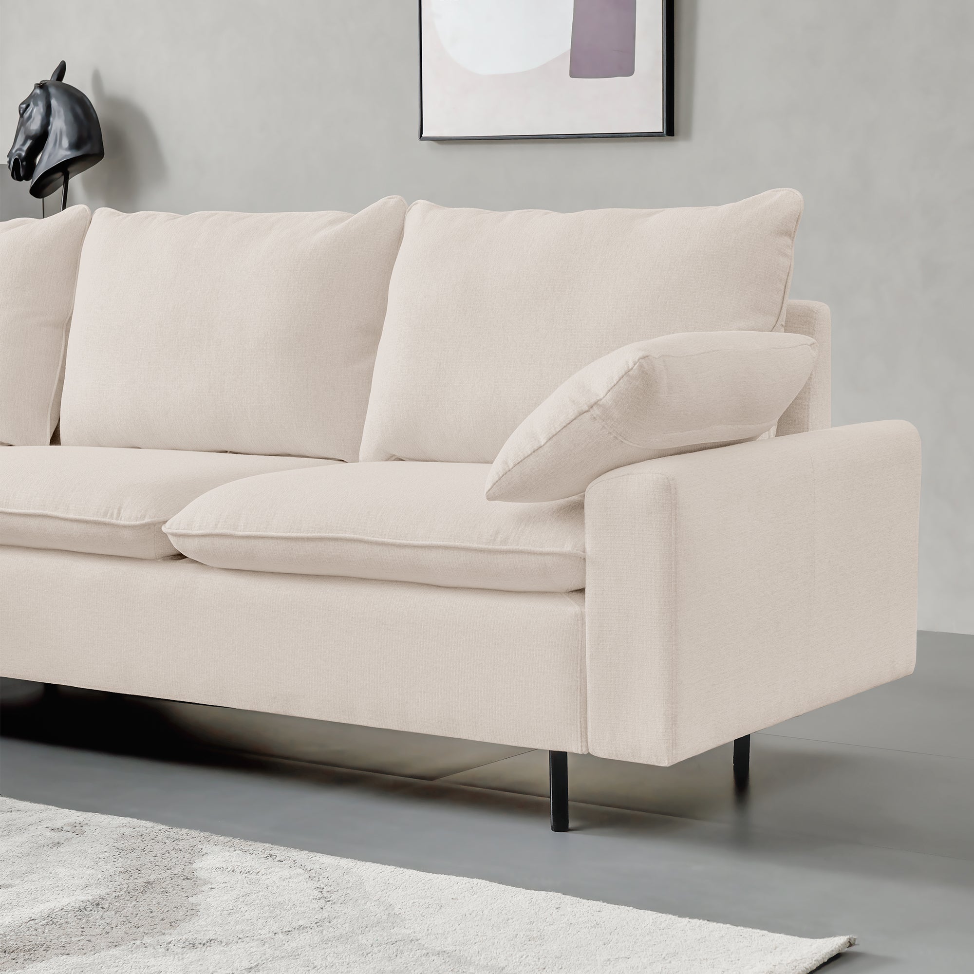 L-Shaped Linen Sectional Sofa with Right Chaise