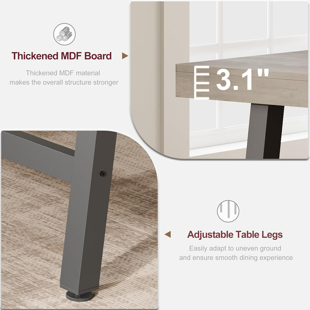Industrial Dining Table for 6~8 People, 70.87" Long Rectangle Dining Table, Wooden Kitchen Table with Sturdy Metal Frame, Dinner Table, Dining Room Table for Kitchen, Dining Room-Grey-4
