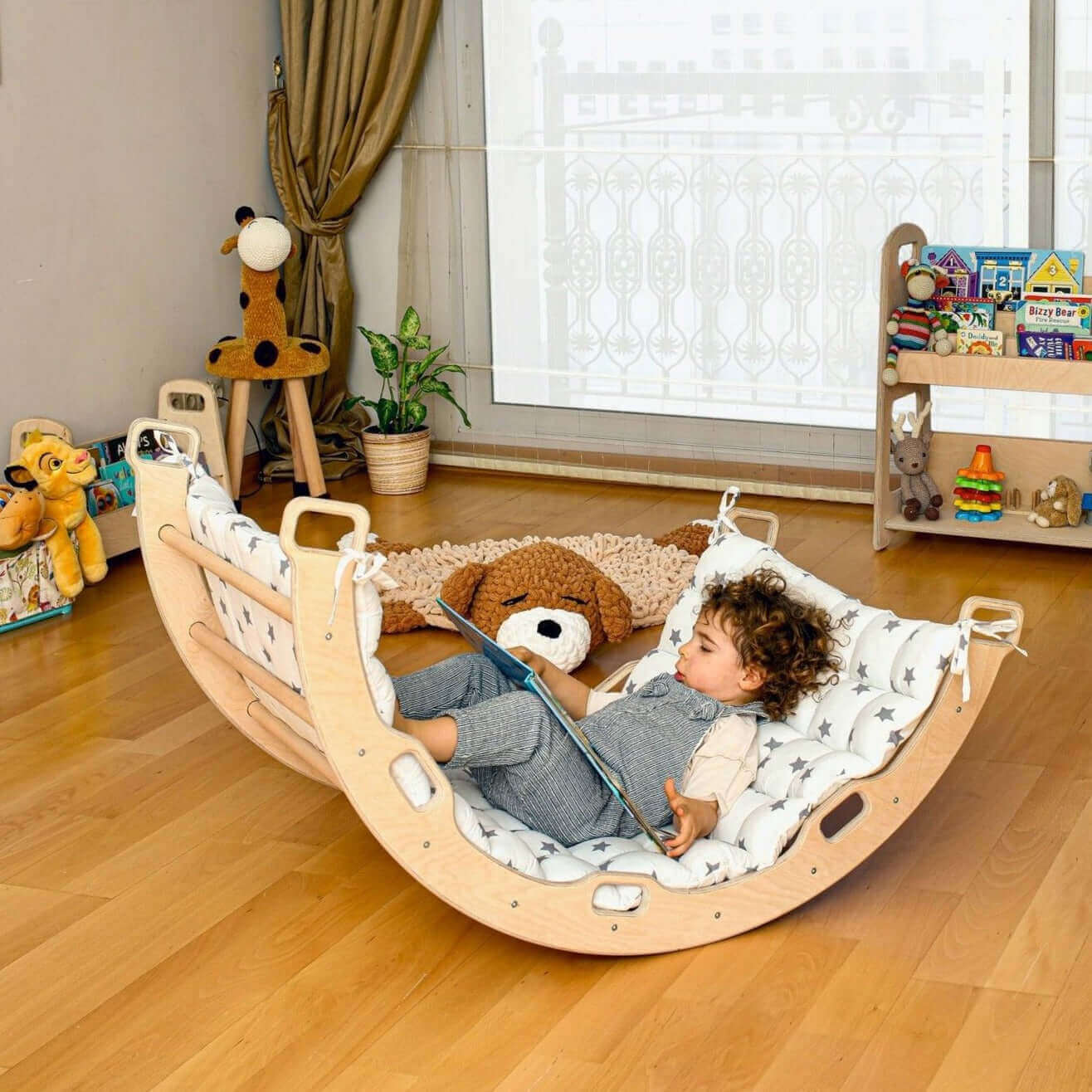 Climbing Arch with Rockwall Ramp and Star Pillow Set | Montessori Toys Set-4