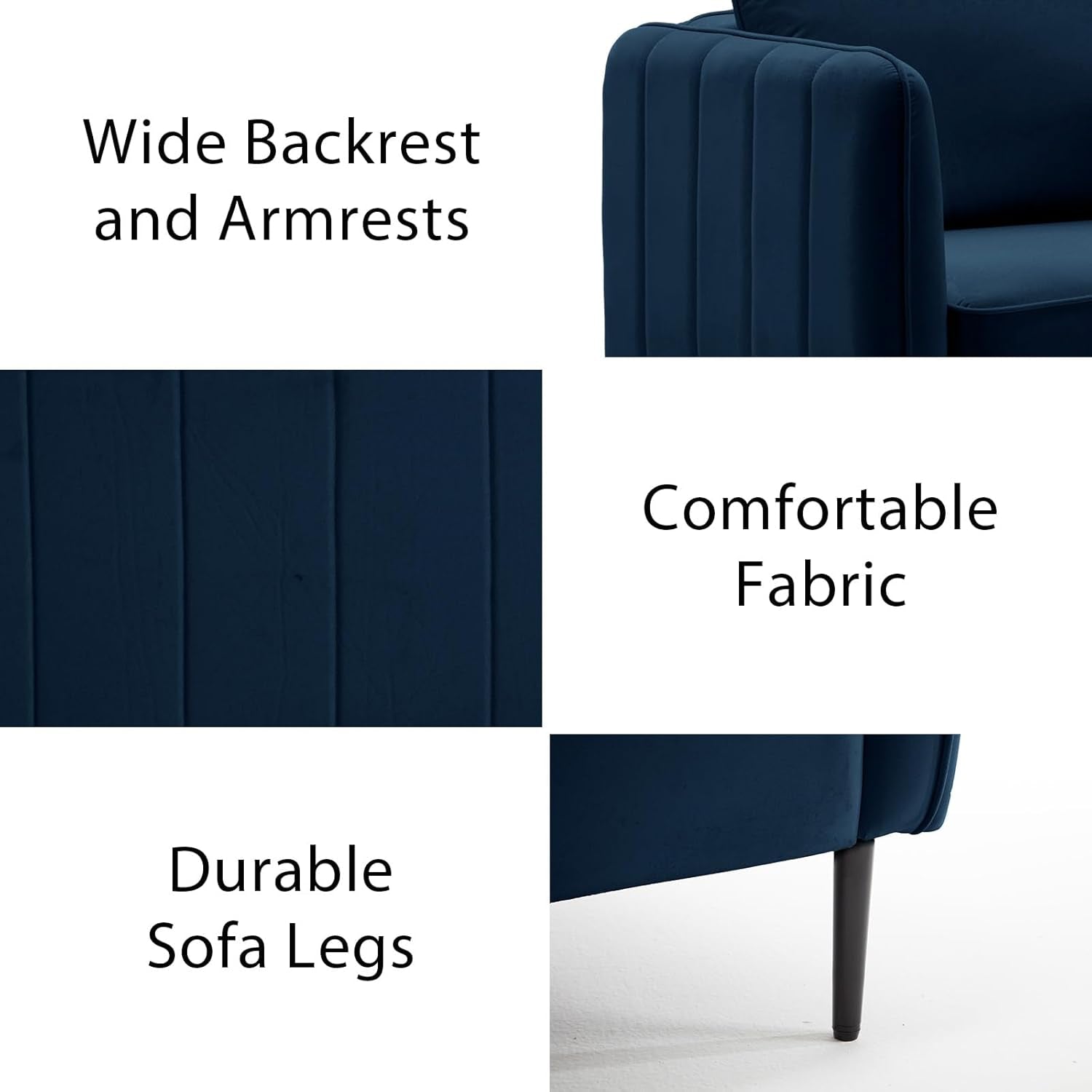 Modern Velvet Accent Chair, Single Sofa Chairs Armchair with Square Arm, Upholstered Accent Chairs for Living Room, Bedroom, Apartment (Navy Chair)-4